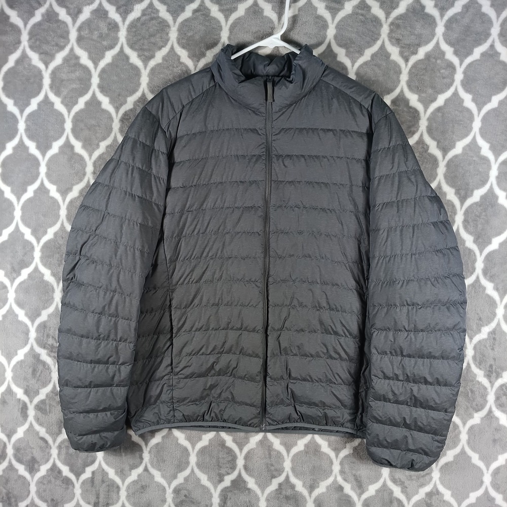 Uniqlo Ultra Light Down Jacket Men L Gray Packable Puffer Full Zip Lightweight